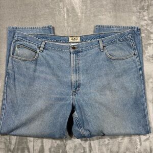 LL Bean Jeans Mens 46x29 Faded Blue Double L Classic Fit Straight Denim Pant